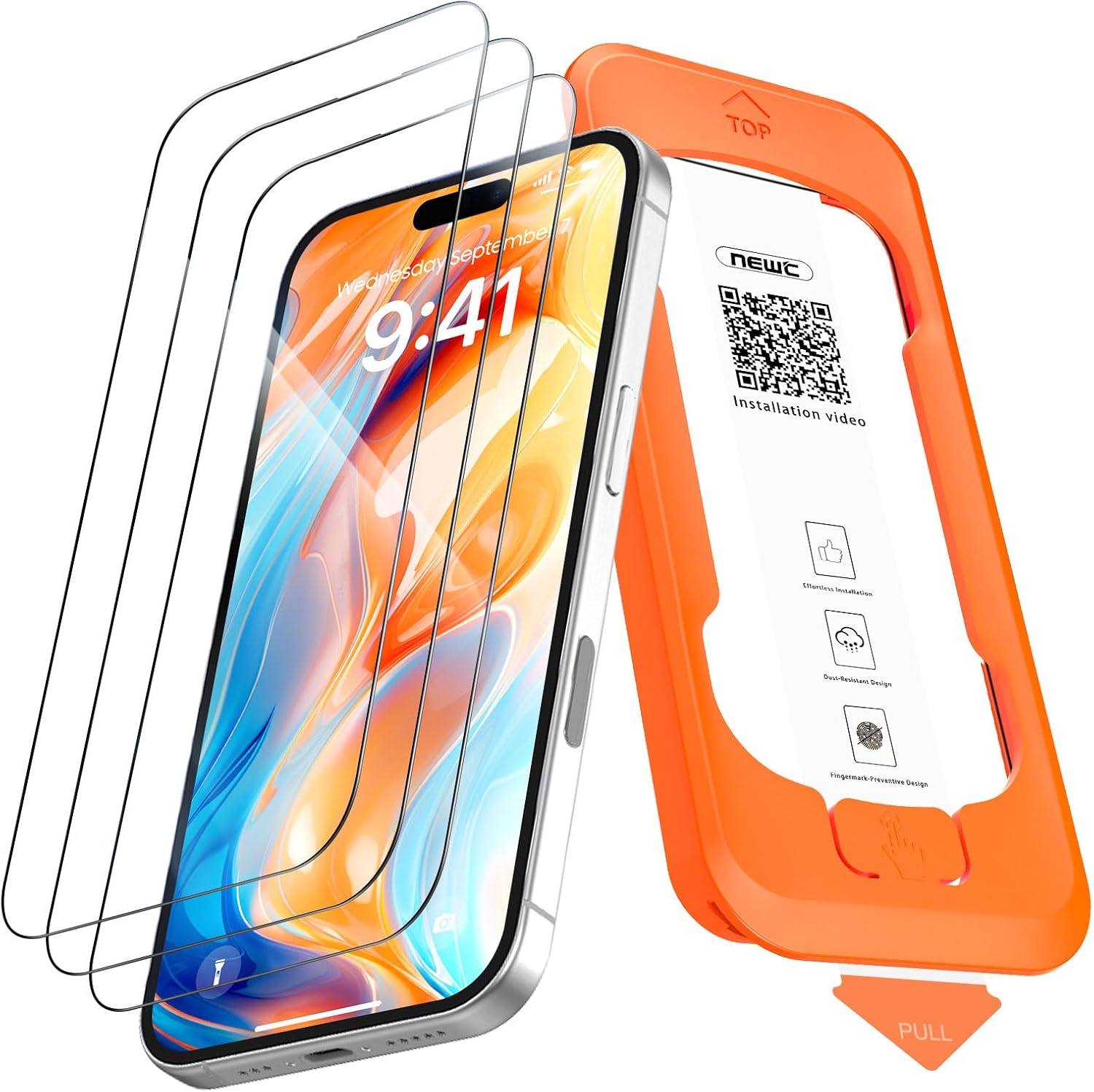 NEW'C 3er Set Full Screen Panzerglas für iPhone 16 Plus / 15 Plus (6,7 Zoll) mit Auto-Installation, 9H Schutzglasfolie