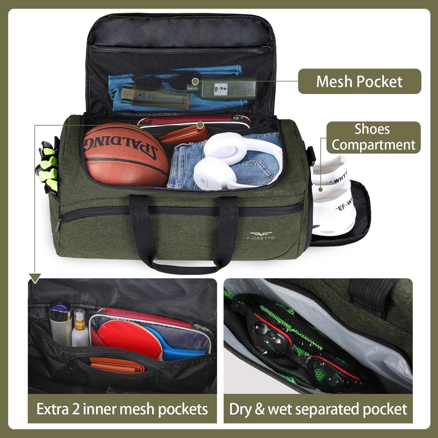 Detalle 2 de FIORETTO 35L Sporttasche Reisetasche Grün