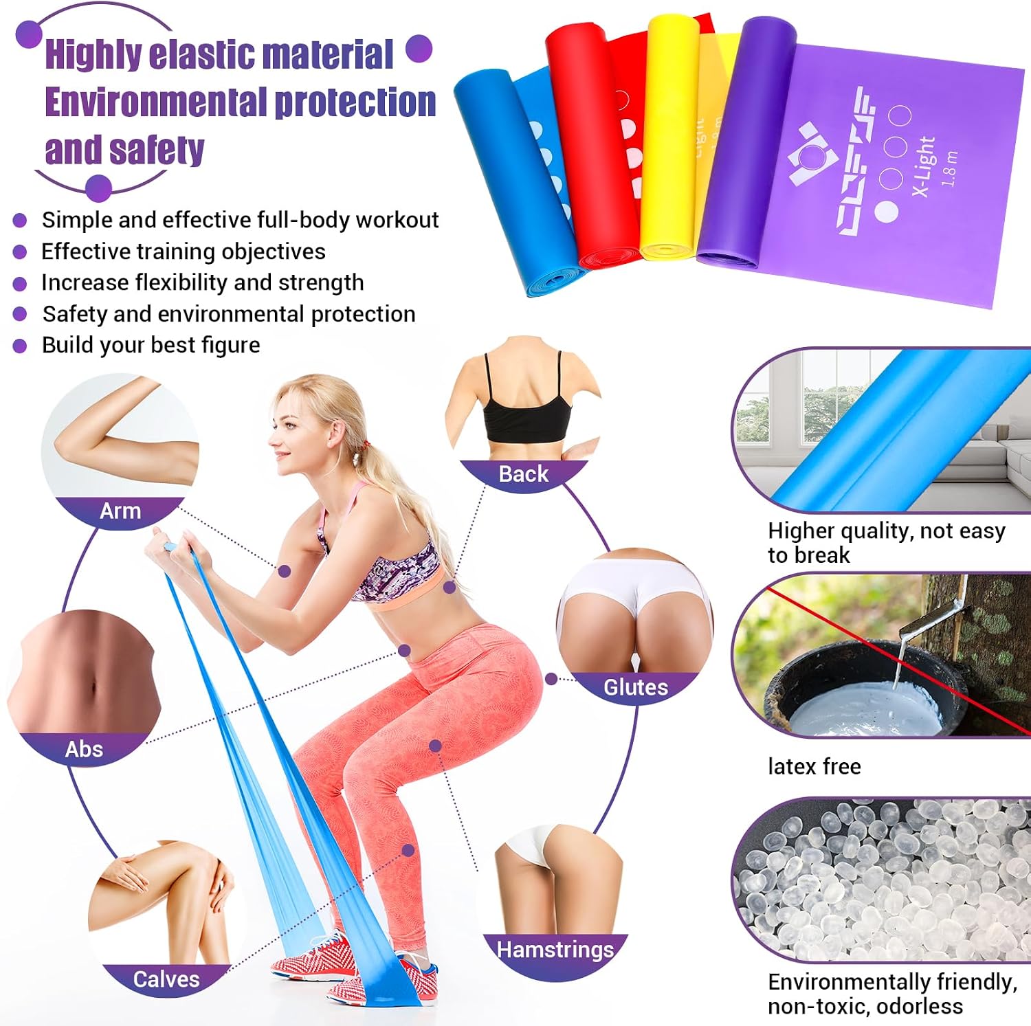 Thumbnail 1 de COFOF Resistance Bands 1.8m/4-Colour Set (4 Levels) – Latex-free Exercise Band