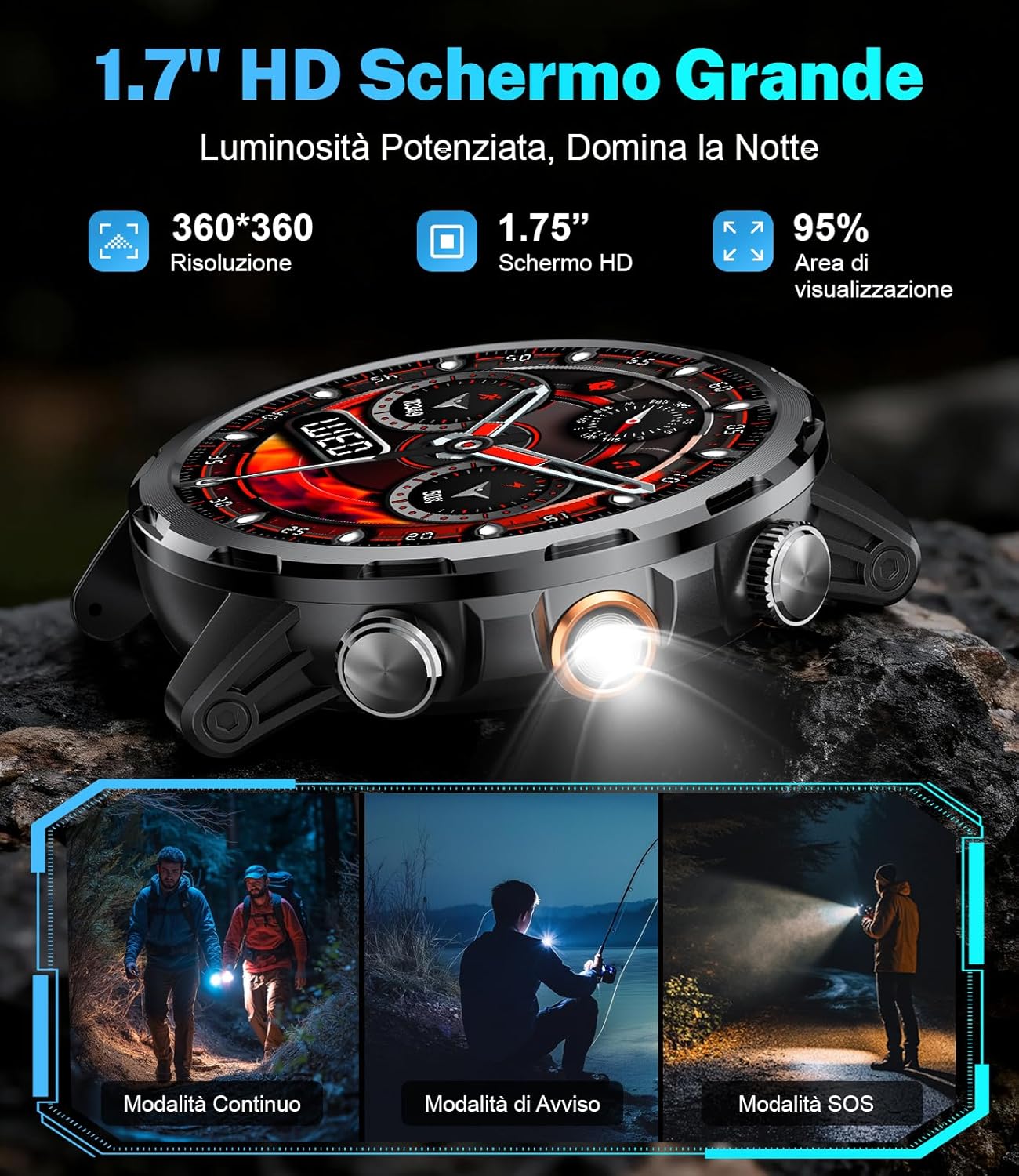 Thumbnail 1 de LIGE Smartwatch da Uomo con Chiamata Bluetooth, 1.7" e 1000 mAh: il compagno daily con torcia LED e oltre 100 modalità sportive