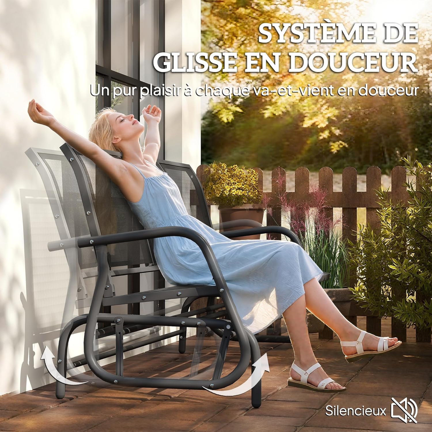 Thumbnail 3 de Outsunny Banc à Bascule de Jardin 3 Places – Design Contemporain et Grand Confort