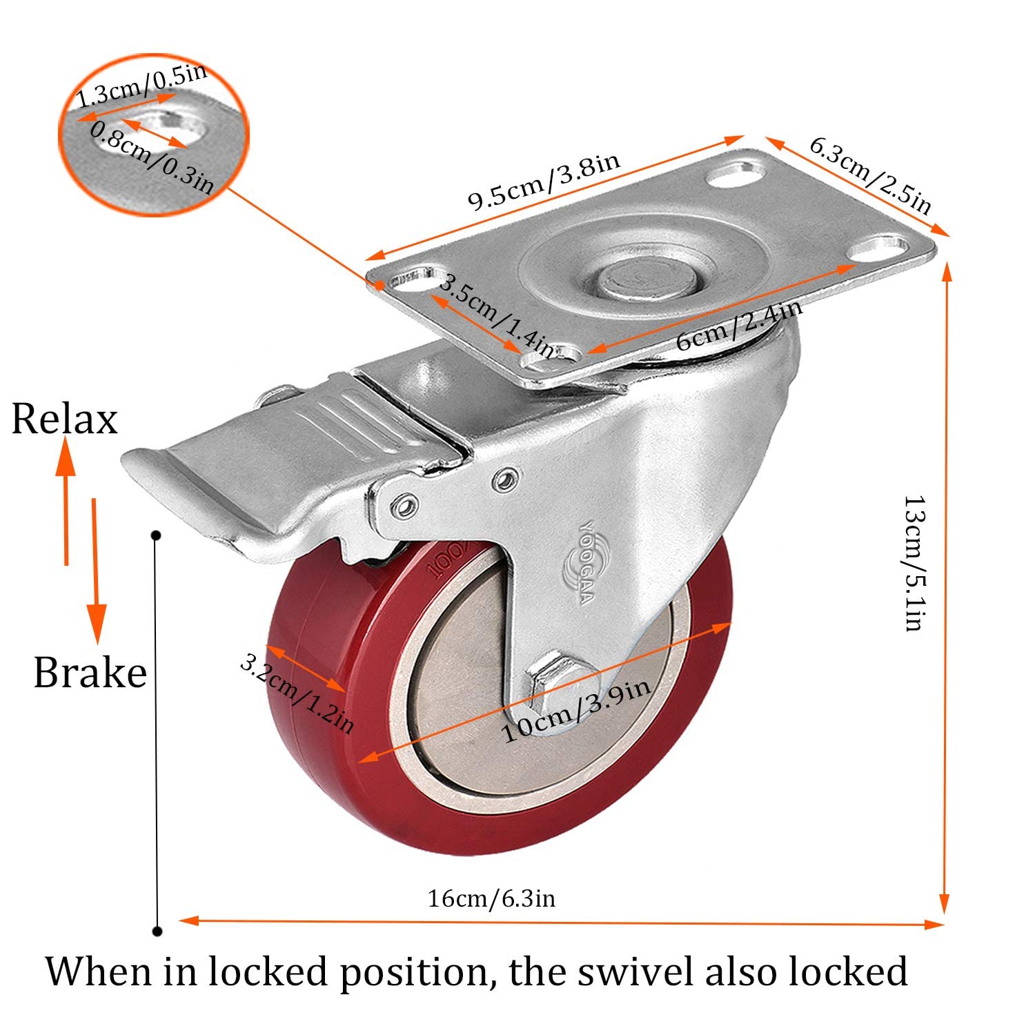 Detalle 2 de YOOGAA caster wheels, 4-inch