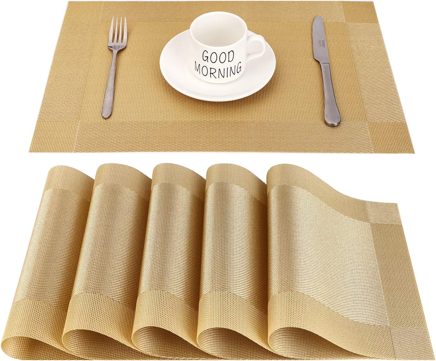 Thumbnail 6 de CHAOCHI lot de 6 sets de table PVC antidérapants 45 x 30 cm (noir + or)