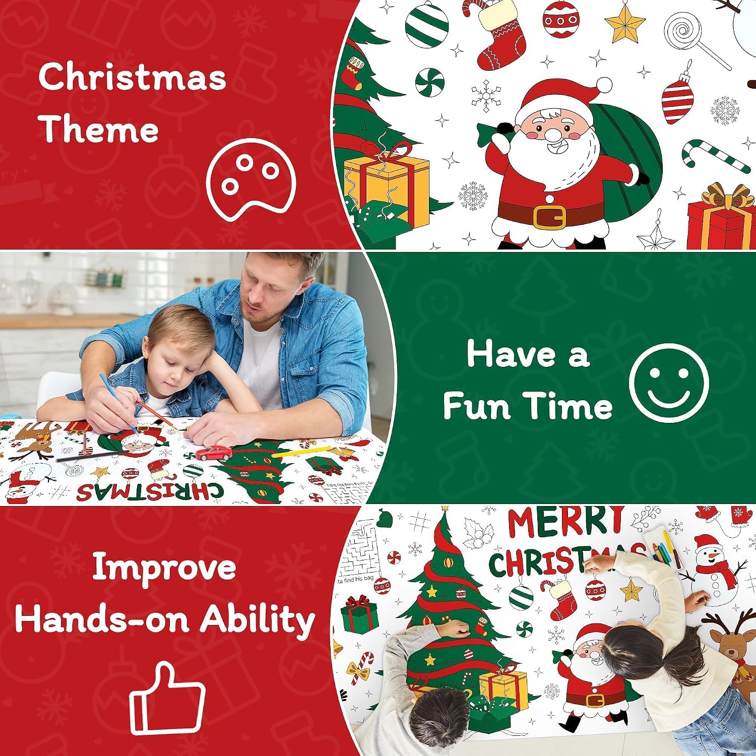 Detalle 1 de Childom Christmas Coloring Tablecloth, 30 x 72 Inch