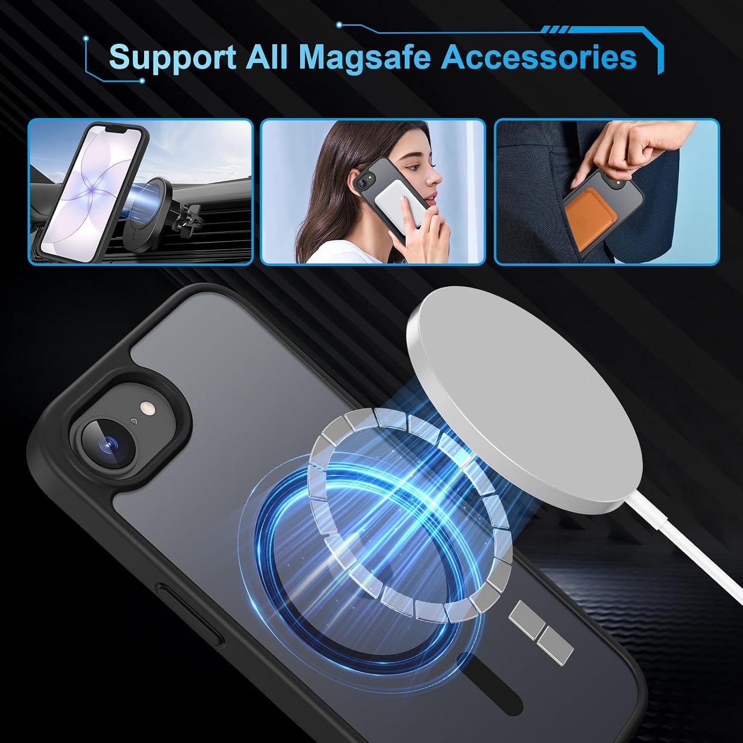 Detalle de TQIAHF Cover Magnetica per iPhone 16e/17e con 2 Pellicole in Vetro Temperato – Nero