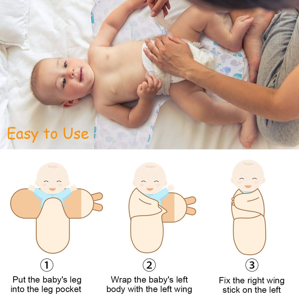 Thumbnail 2 de Vicloon Pucksack Baby (2er Pack) aus 100% Bio-Baumwolle – verstellbare Wickel-Decke für Neugeborene 0–3 Monate, Rosa