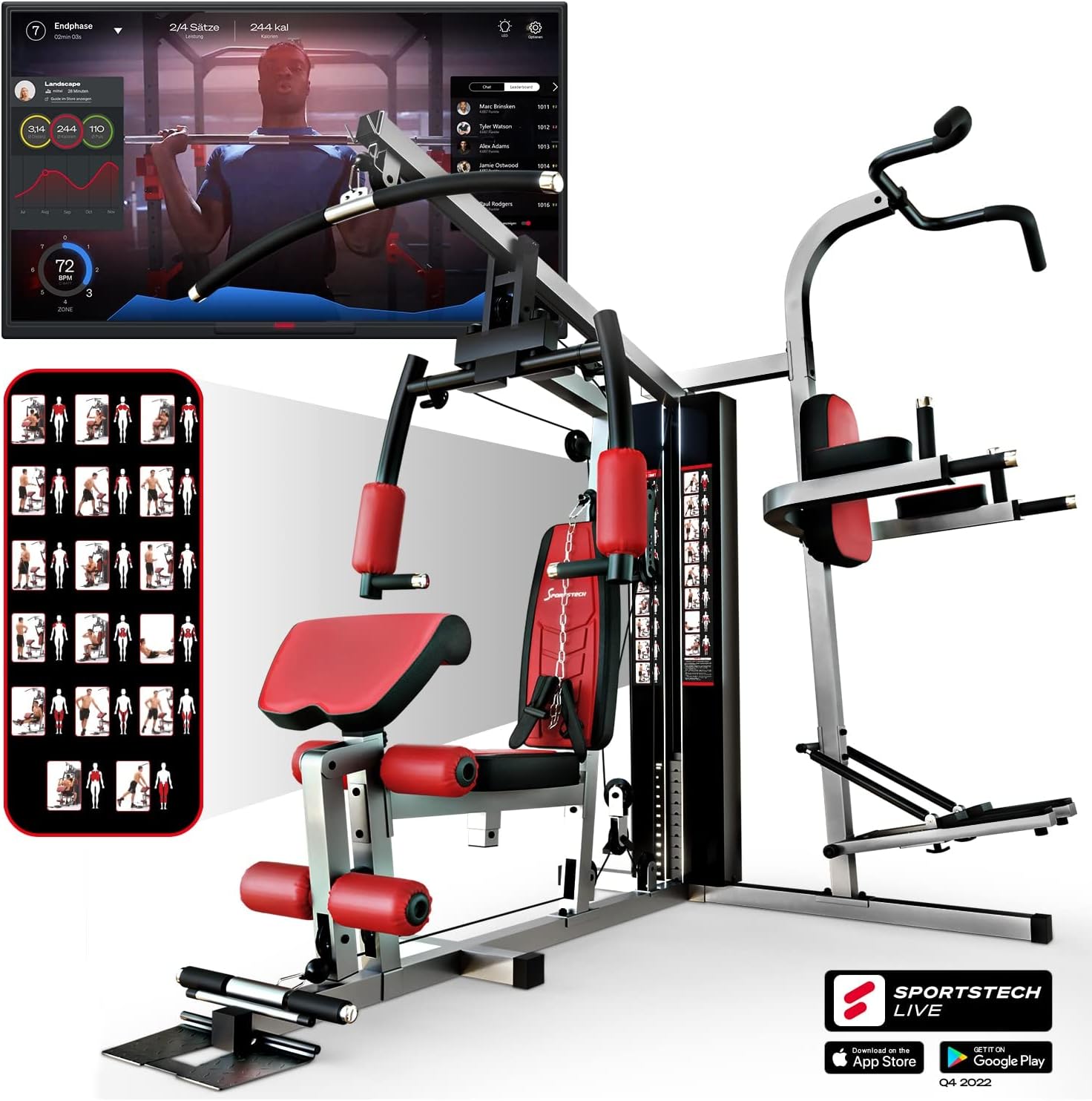 Detalle de Sportstech HGX100 estación de fuerza 45 ejercicios