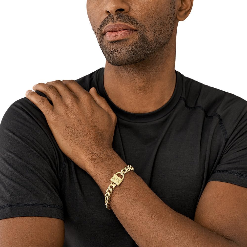 Thumbnail 1 de Armani Exchange bracelet homme en acier inoxydable doré à fermoir mousqueton