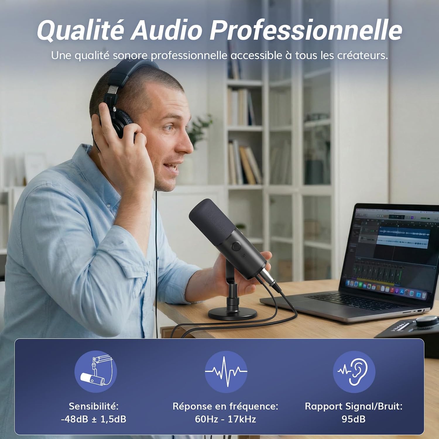 Thumbnail 1 de TONOR TD510 Air dynamische podcastmicrofoon met USB/XLR en AI-ruisonderdrukking
