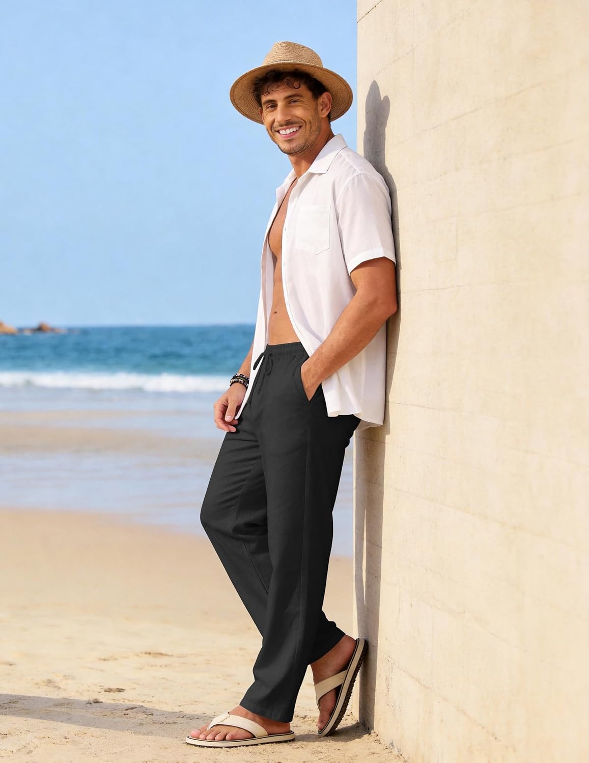 Thumbnail 3 de Linen trousers loose fit straight leg