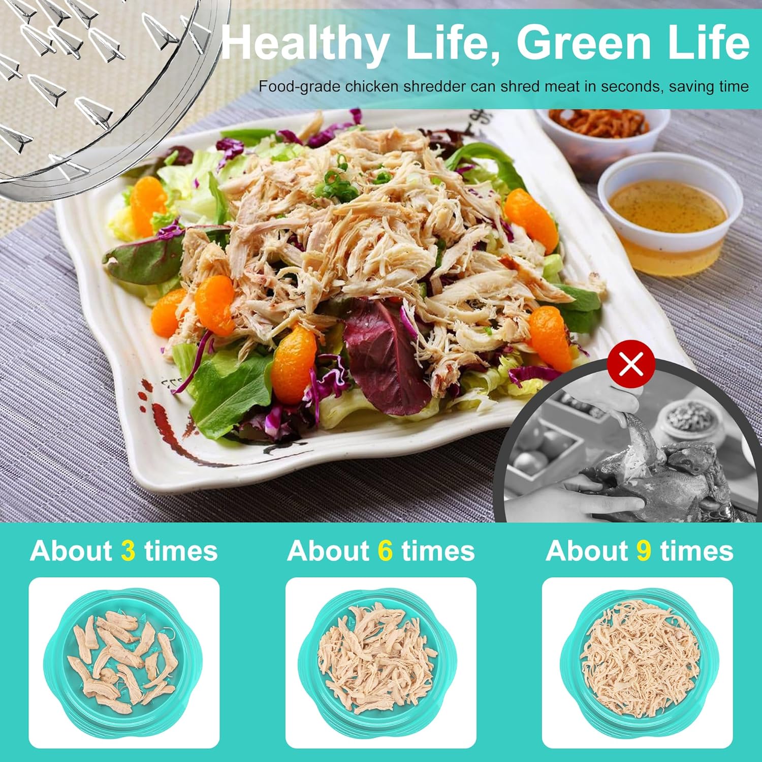 Thumbnail 1 de SURETIVIAN Large Chicken Shredder with Twist, Brush & Fork – Visible Shredding Lid, BPA Free, Mint Green