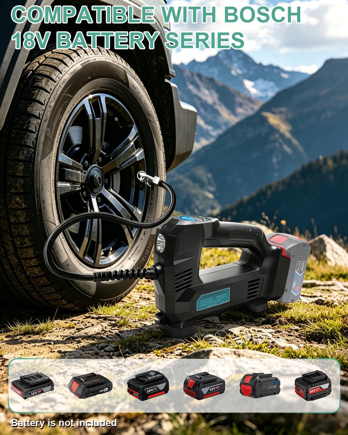 Thumbnail 1 de Waitley Akku-Luftkompressor für Bosch 18V Akkus (max. 11 bar) mit digitalem Manometer – für Auto, Motorrad, Fahrrad & Bälle