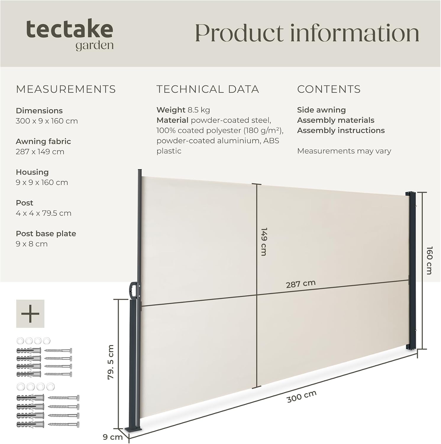 Detalle 2 de tectake 406594 sidomarkis 300 x 160 cm med UV-skydd 50+