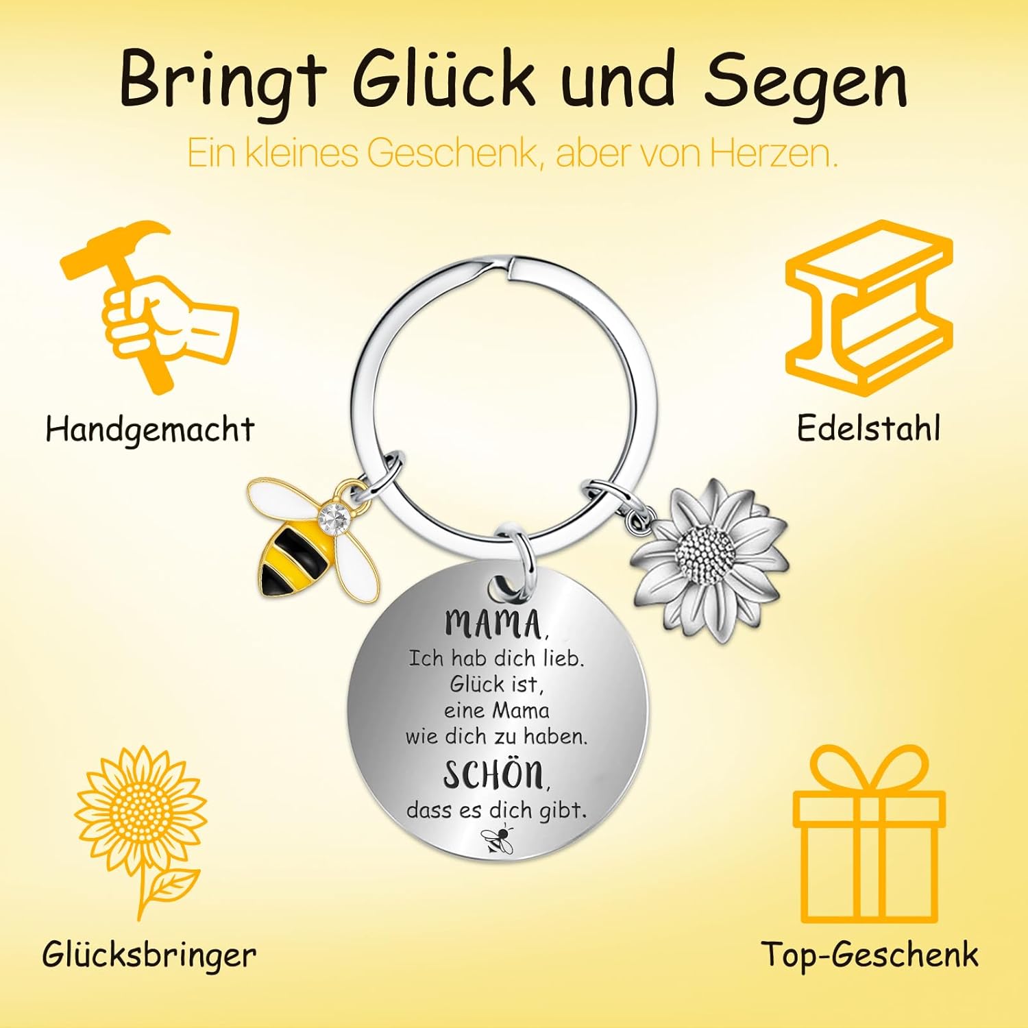 Thumbnail 5 de Farbeele Geschenkset: Positive Sonnenblumen-Biene als Schlüsselanhänger und handgefertigte Bienenfigur