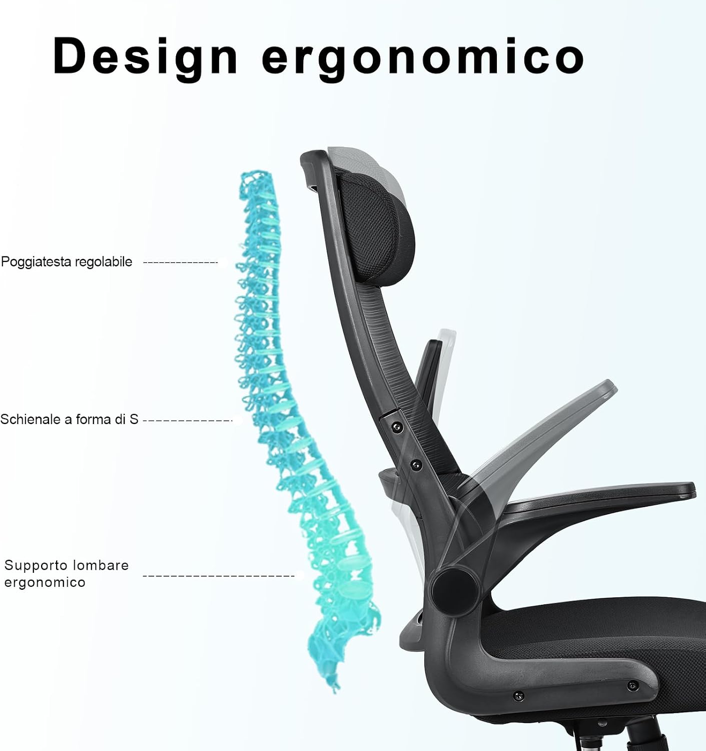 Detalle de MELOKEA Sedia da Ufficio Ergonomica Direzionale con Schienale Alto in Rete – EN1335, Poggiatesta Regolabile