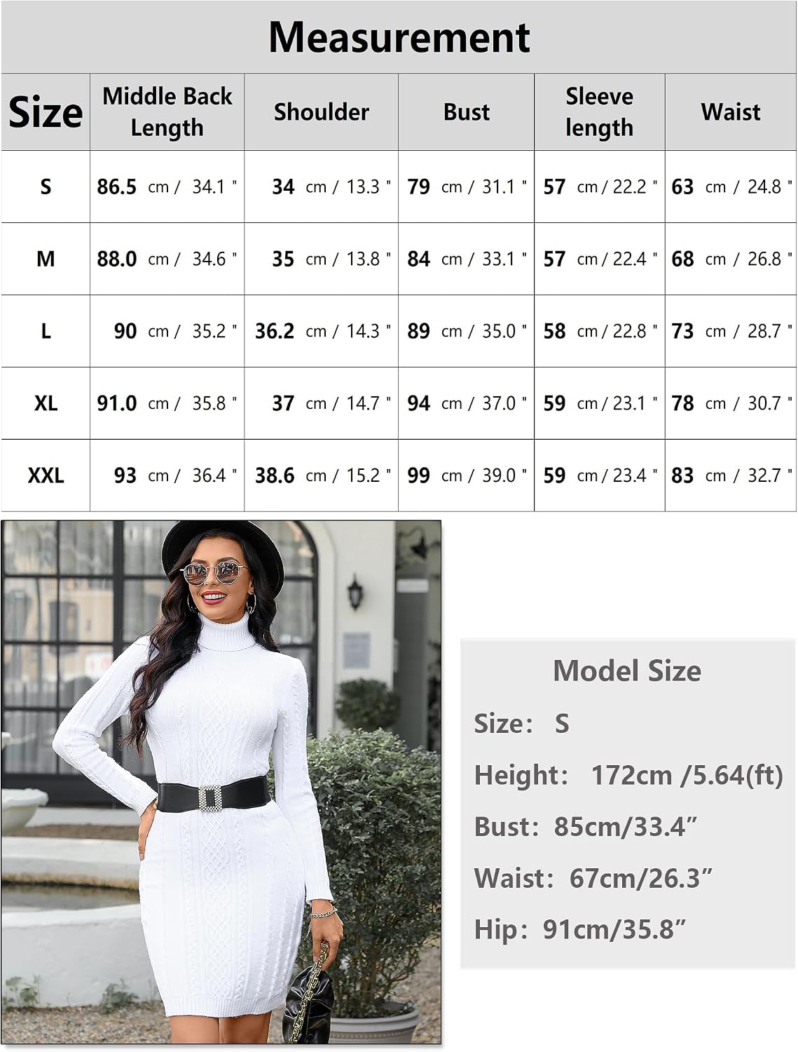 Detalle de Aottori Robe Pull Femme Hiver Col Roulé — Robe en Tricot Mi-longue et Chaude