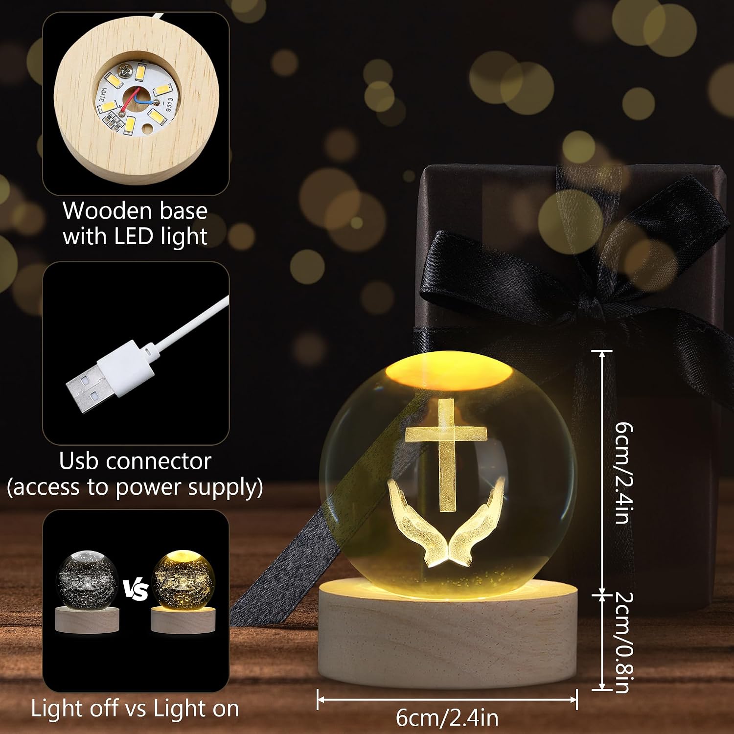 Thumbnail 2 de XIANNVXI 3D Cross Crystal Ball Paperweight with Light Base