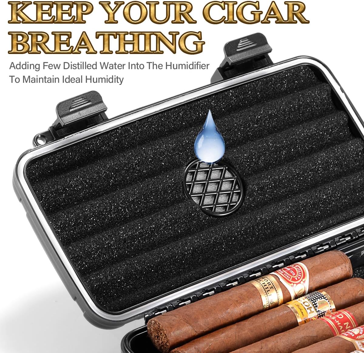 Detalle 2 de Marvero Marvero-Cigar-11 draagbare sigarenkist met luchtbevochtiger en golfhouder