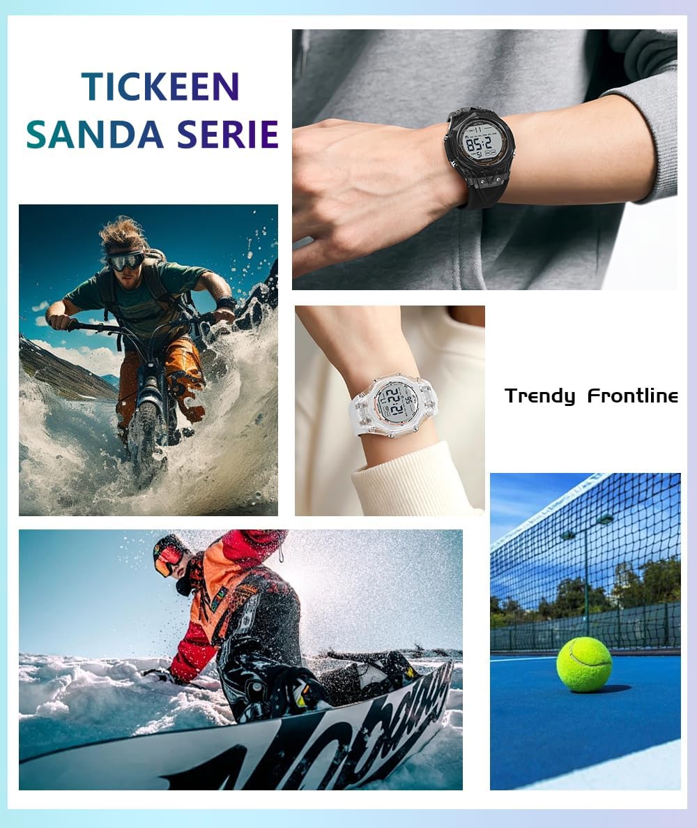 Detalle 2 de TICKEEN orologio digitale sportivo da uomo multifunzione impermeabile con allarme, conto alla rovescia e luce