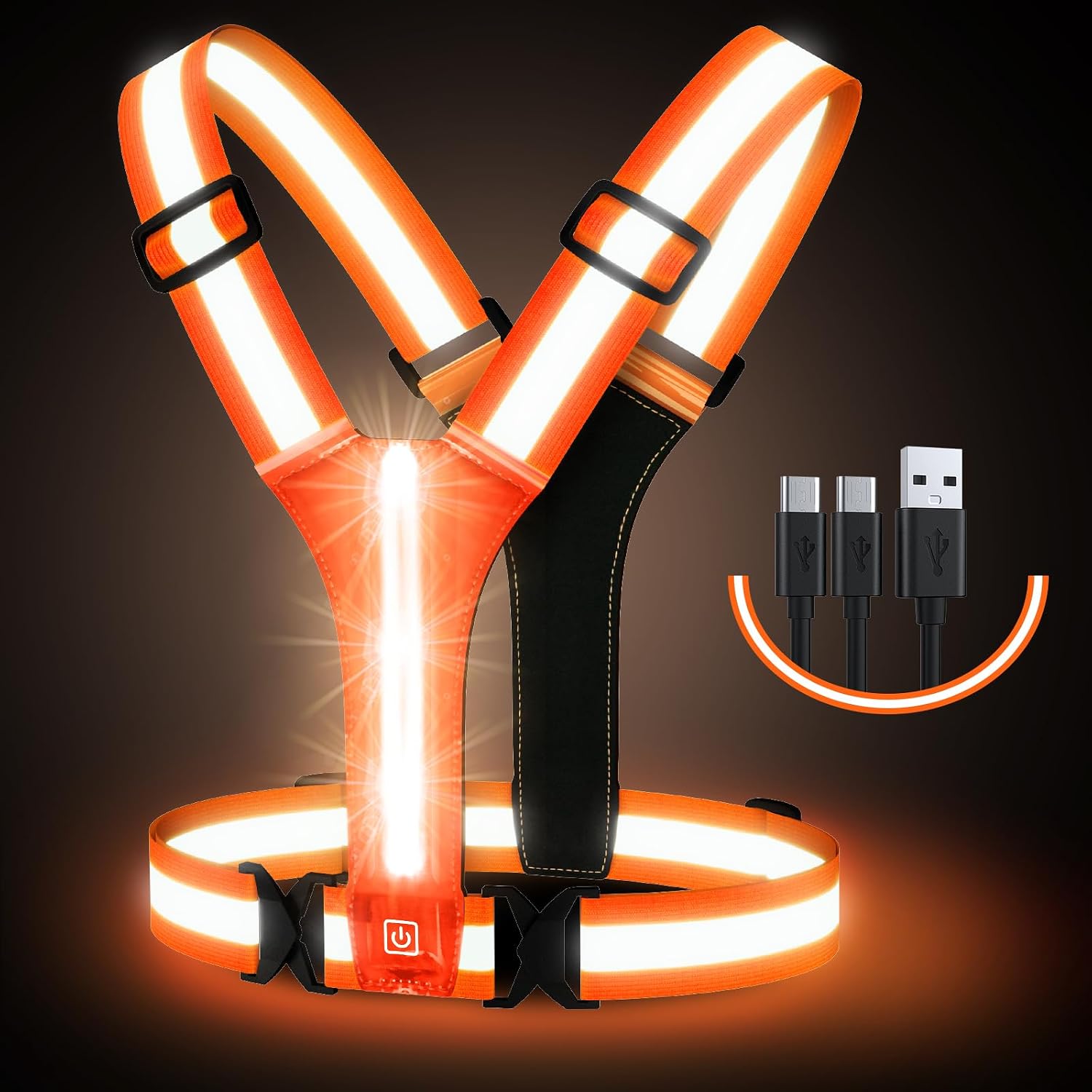 Detalle de Simket LED Reflective Running Vest, USB-Rechargeable and Water-Resistant