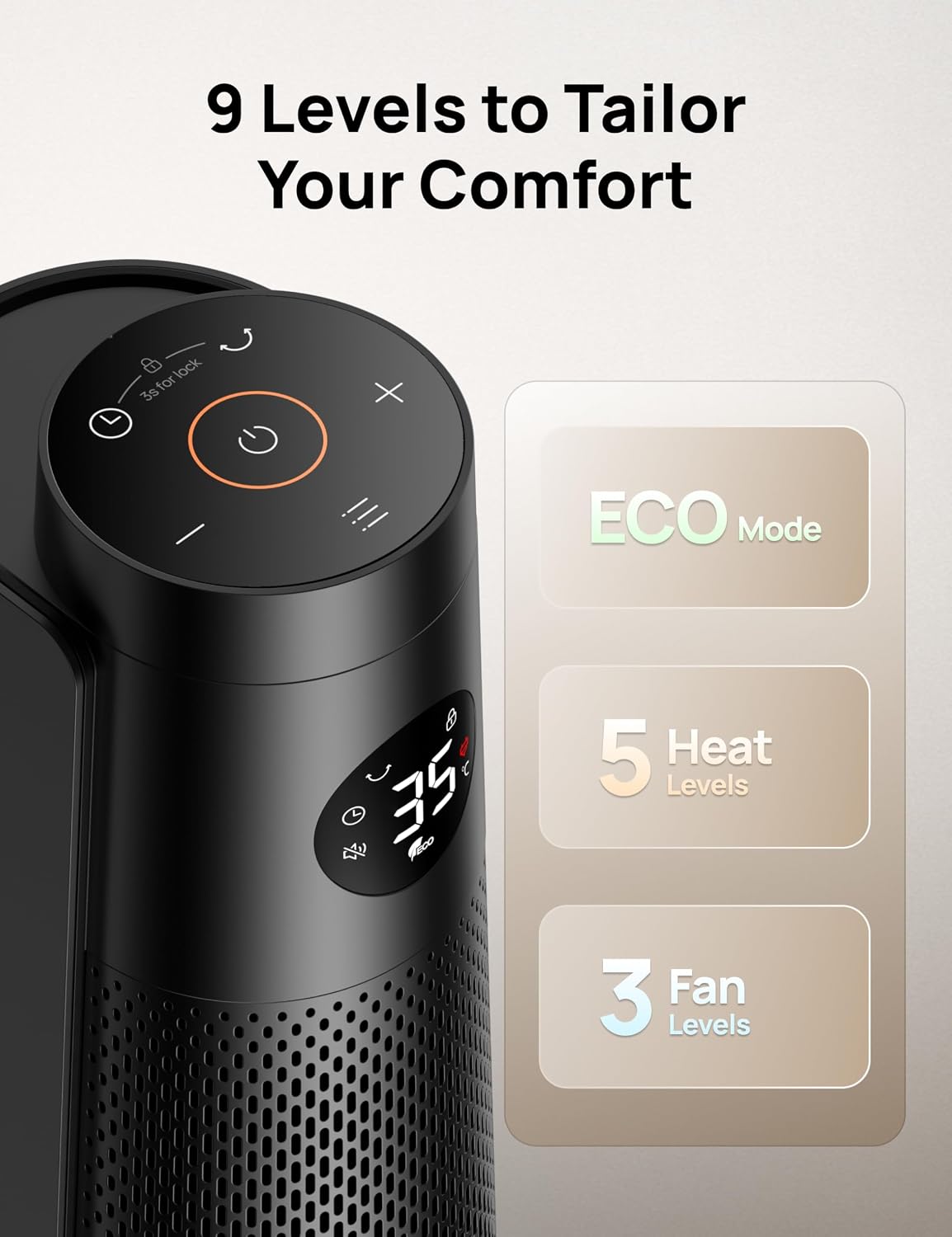 Detalle 2 de DREO DR-HSH008 30-inch PTC Tower Space Heater, 120° Oscillation, Remote