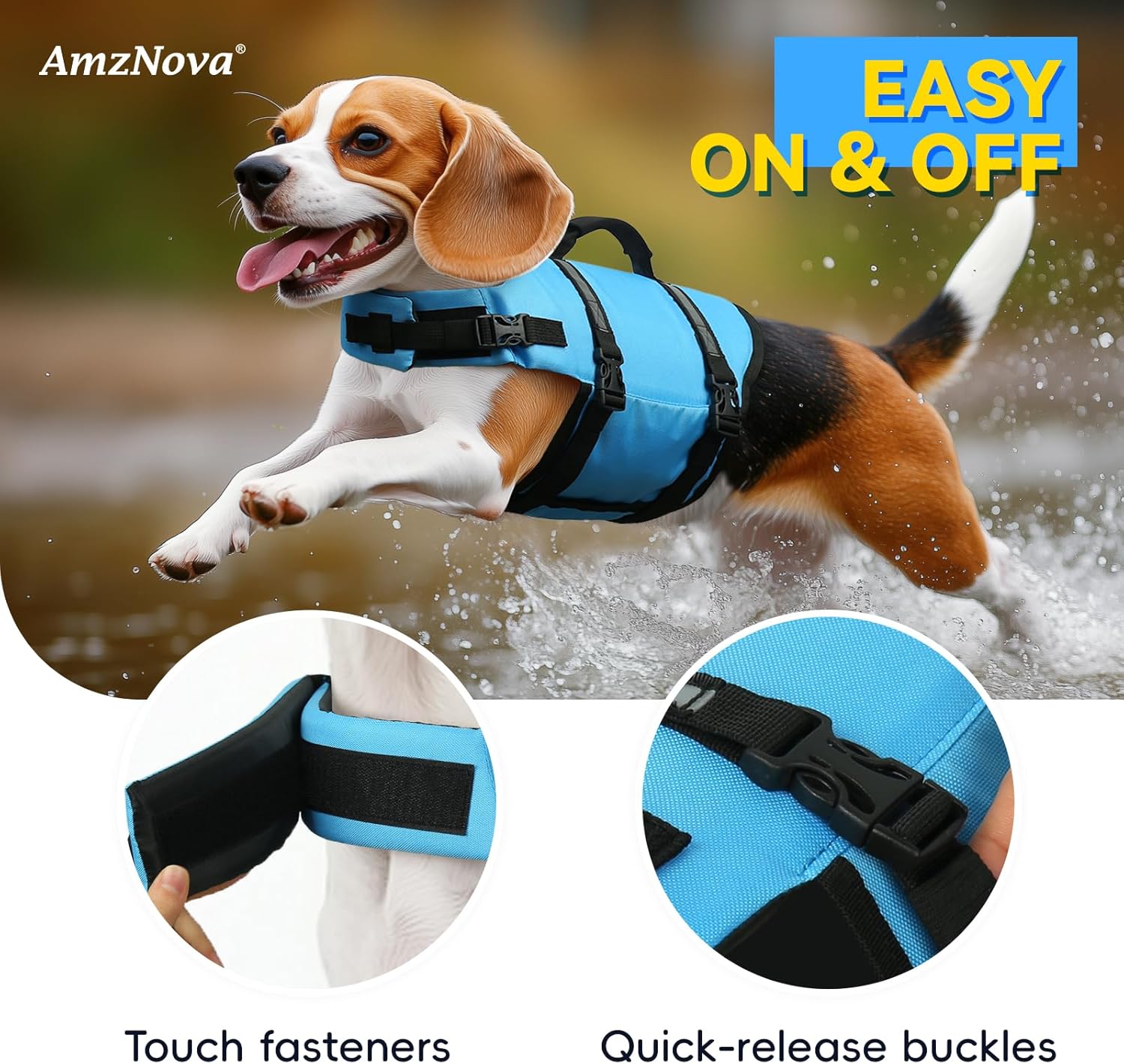 Thumbnail 4 de AMZNOVA Rip Stop Hundeschwimmweste für Bootfahren (Rettungsweste), XS, Blau