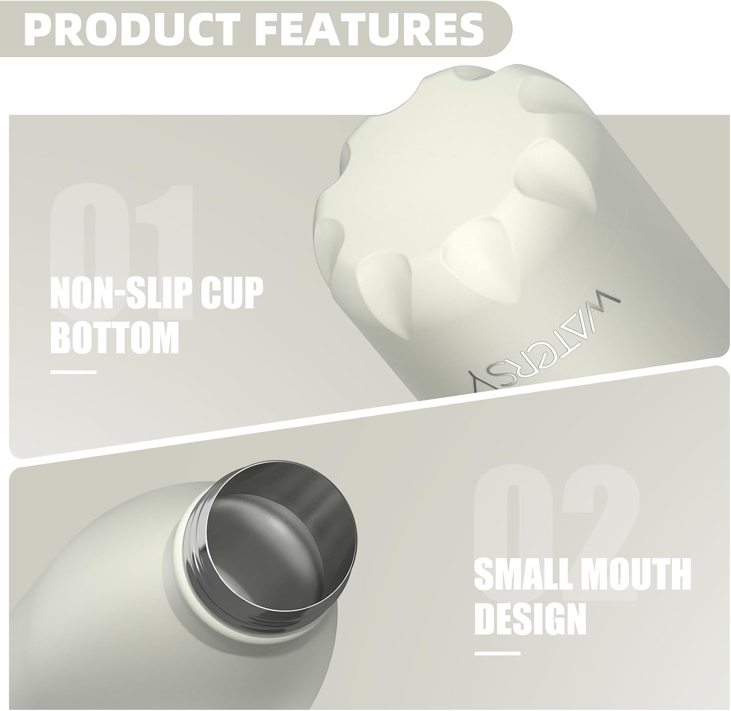 Detalle de WATERSY Stainless Steel Insulated Water Bottle (Cream White) – double-walled vacuum flask, 500ml