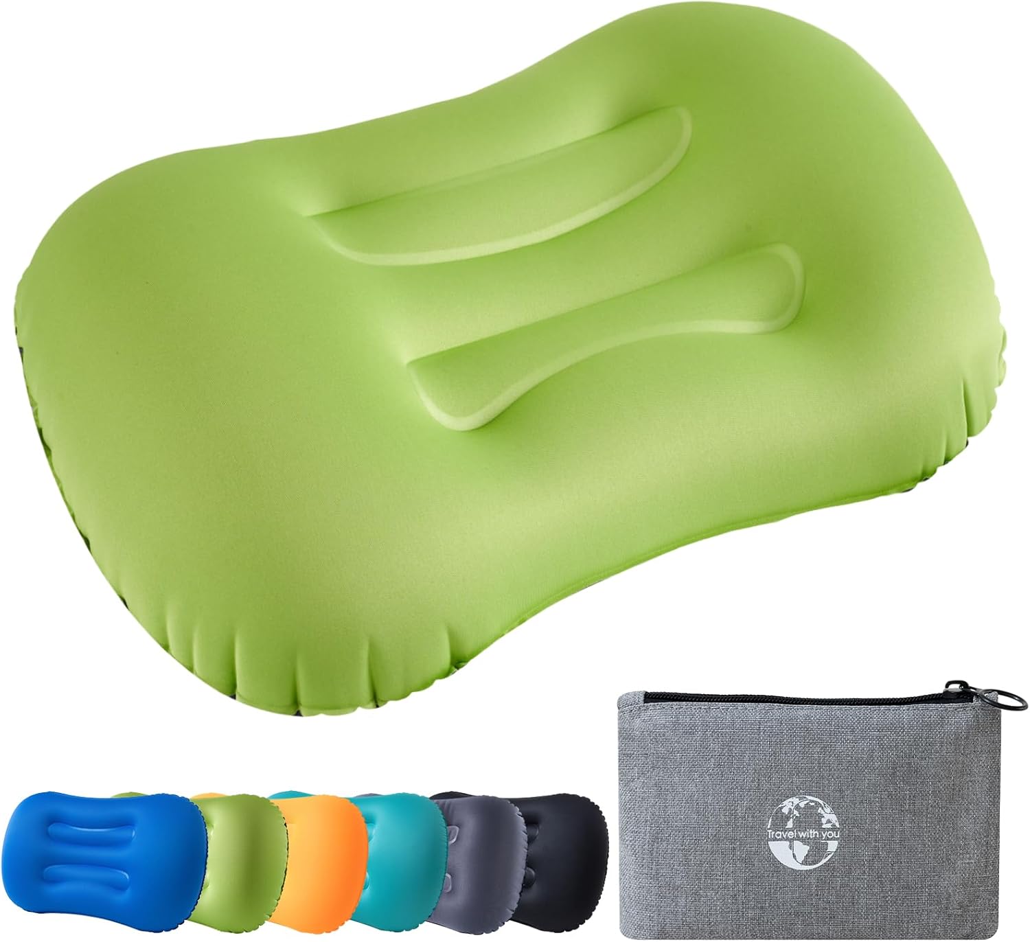 Detalle de JetsCush Camping Kissen Aufblasbar Ultraleicht – Ergonomisches Reise-Kopfkissen in Grün