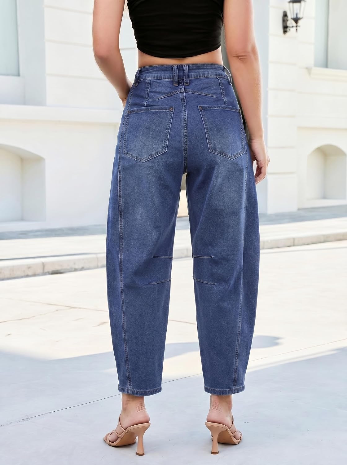 Detalle de GRAPENT Barrel Jeans for Women: High-Waisted, Wide-Leg Cropped Denim