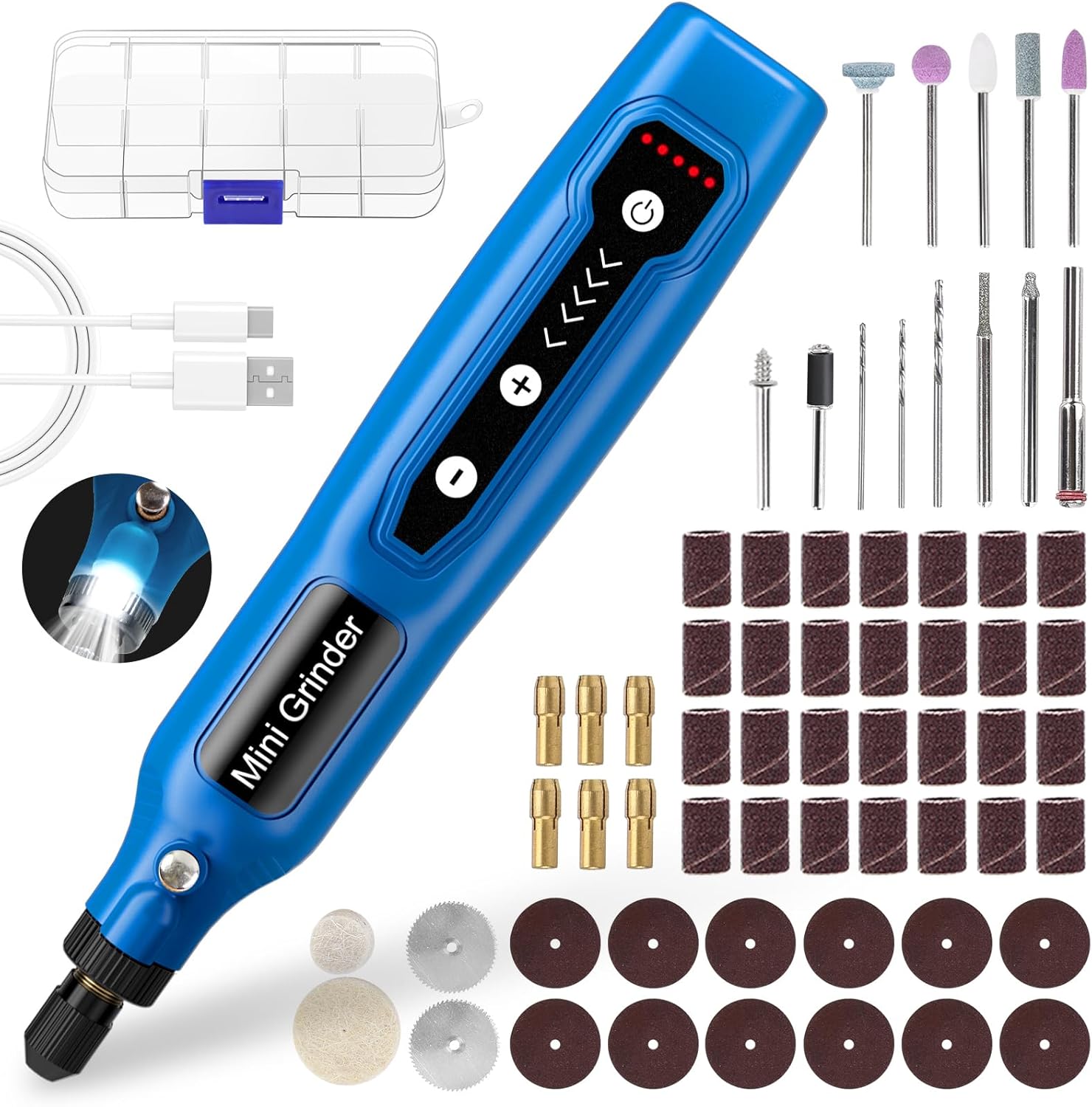 Detalle de Cordless Mini Rotary Tool Set (50Pcs) – USB Rechargeable 3.7V with 5 Speeds (3000–15000rpm)