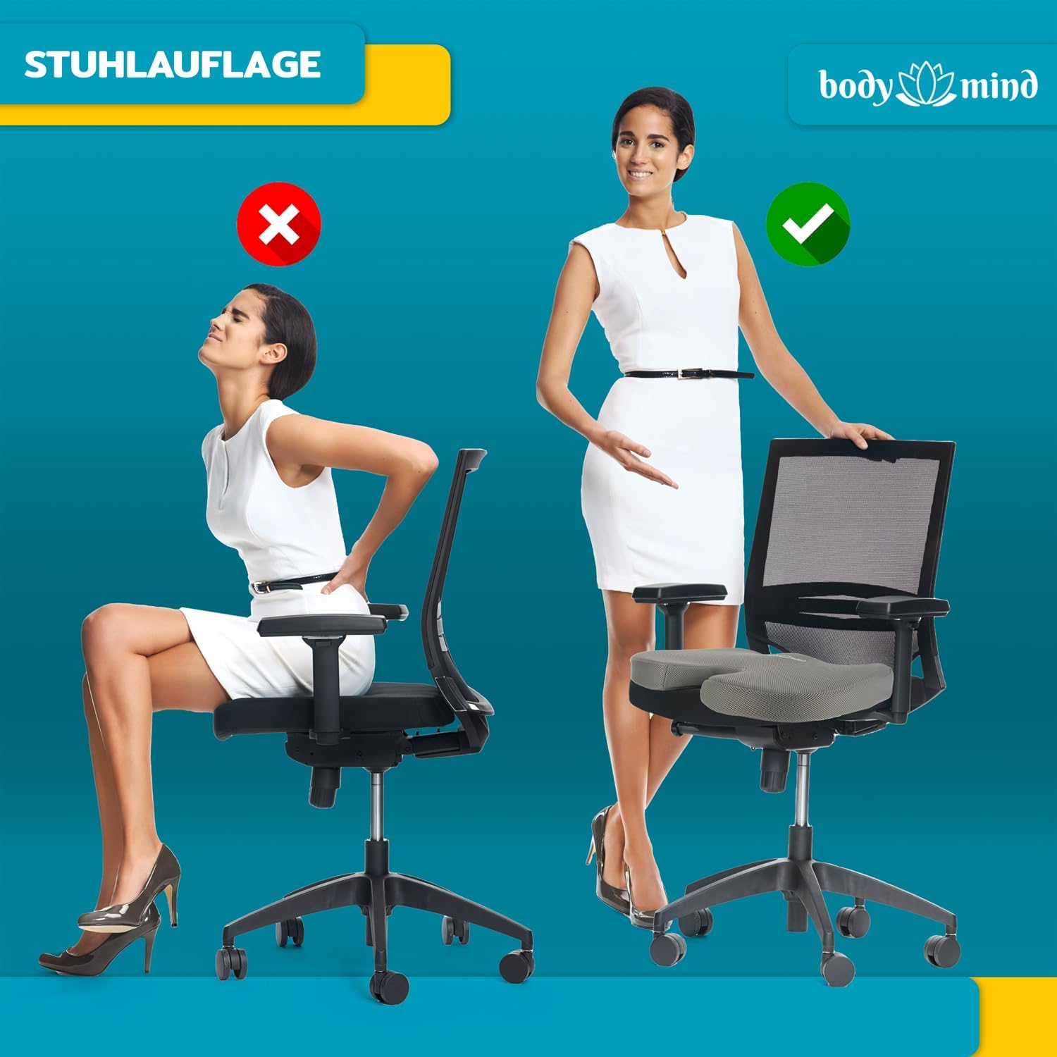 Detalle 1 de Body & Mind orthopedisch zitkussen H2 - Medium, U-vorm en traagschuim