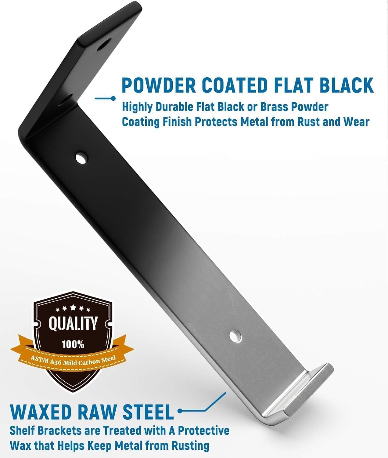 Detalle 1 de LEOPO 725-4 Shelf Brackets, 4-Pack, 7.25-Inch Black Powder-Coated J Supports