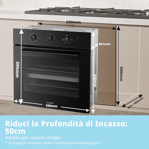 Thumbnail 8 de COMFEE' CBO60M80M1-BK Forno Elettrico da Incasso Ventilato 60 L – 8 Funzioni, AirFry, Pulizia a Vapore
