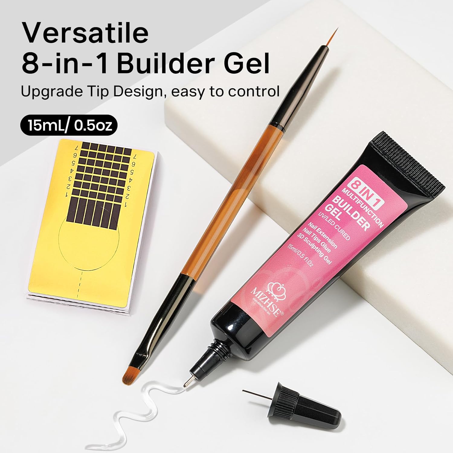 Detalle de Gel à Ongles Sculpture 3D MIZHSE – Kit 2 pièces (15 g) transparent, poudre chromée miroir et colle à strass