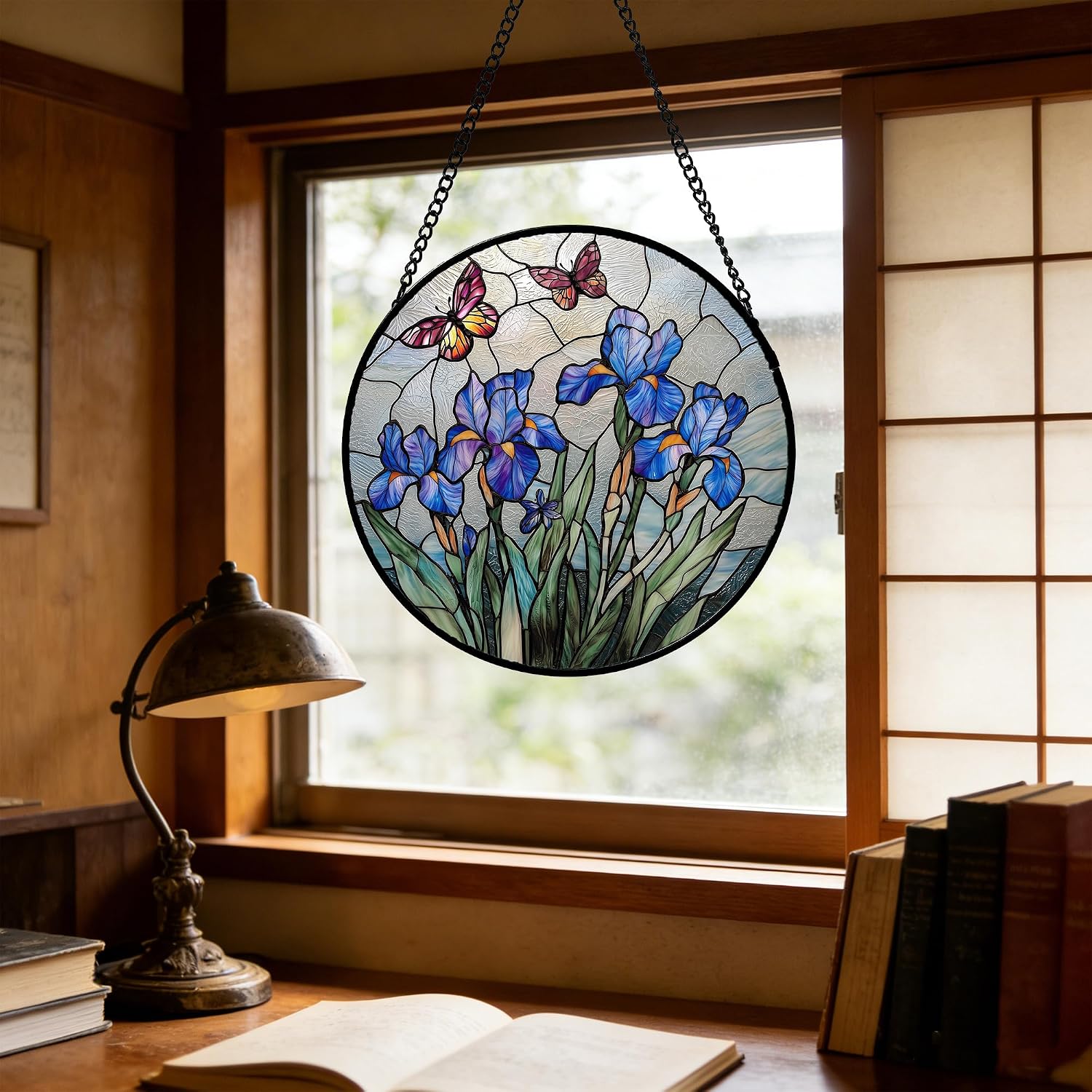 Thumbnail 4 de Purple Iris Butterfly Stained Glass Suncatcher 7.8-inch
