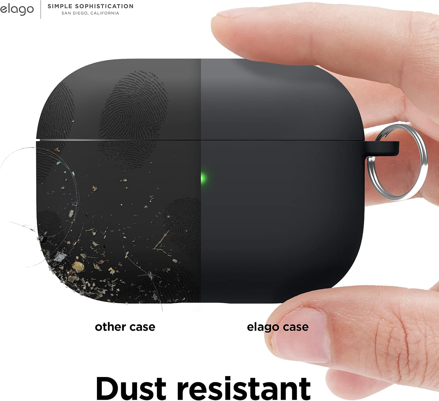Detalle 2 de elago Coque en silicone triple couche pour Apple AirPods Pro 2, avec mousqueton (Noir)