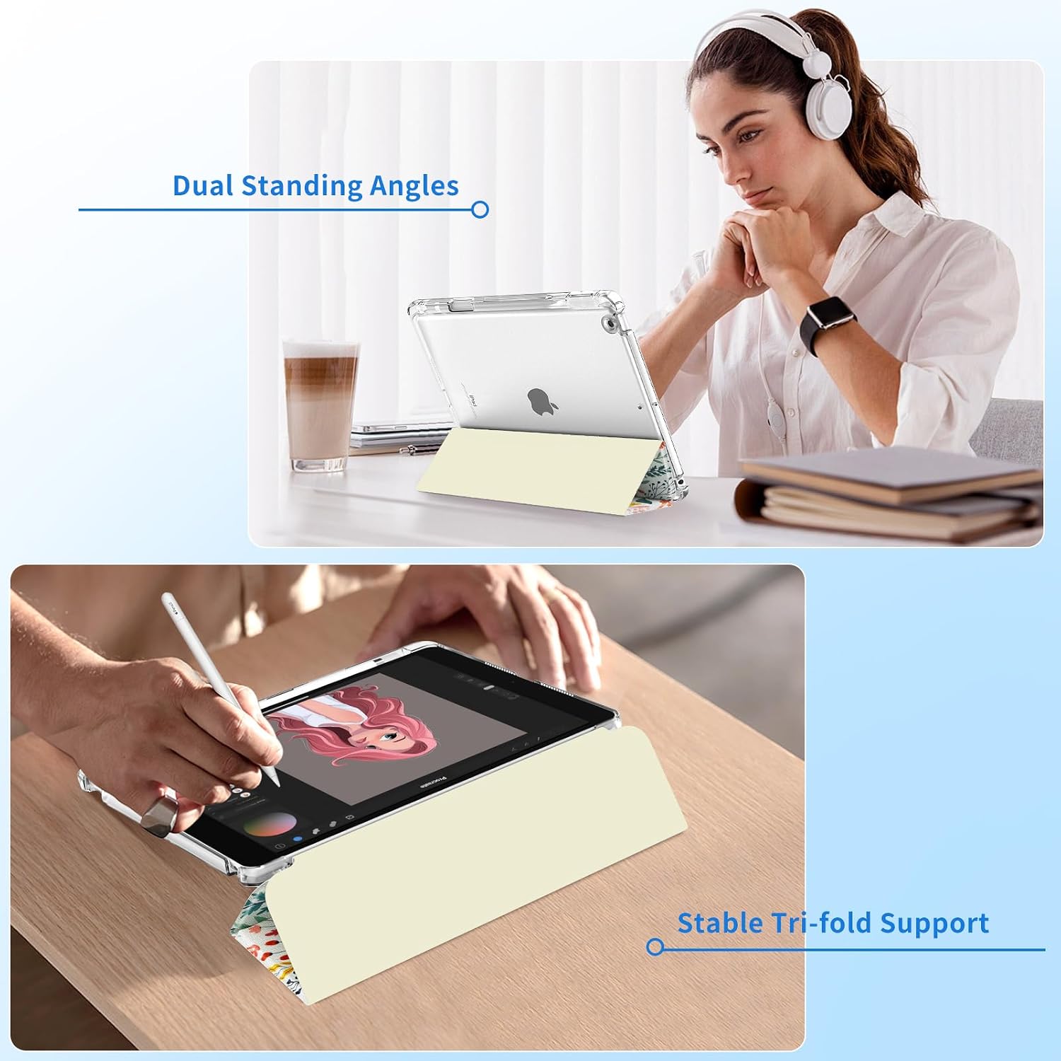 Detalle 2 de MoKo iPad 10.2-inch Case for 7th–9th Generation, Trifold Stand, Pencil Holder