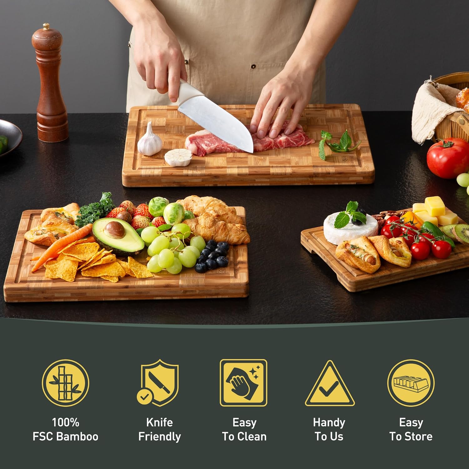 Thumbnail 6 de Socisen 3-Pack Bamboo Cutting Boards 5-Layer ๐ฝ