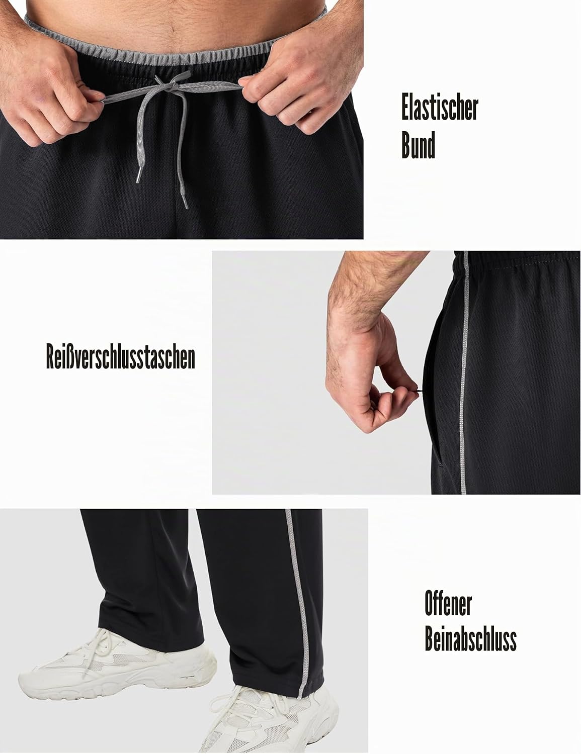Detalle de EKLENTSON Herren Trainingshose mit Mesh-Einsatz – Schnell trocknende Jogginghose mit Reißverschlusstaschen