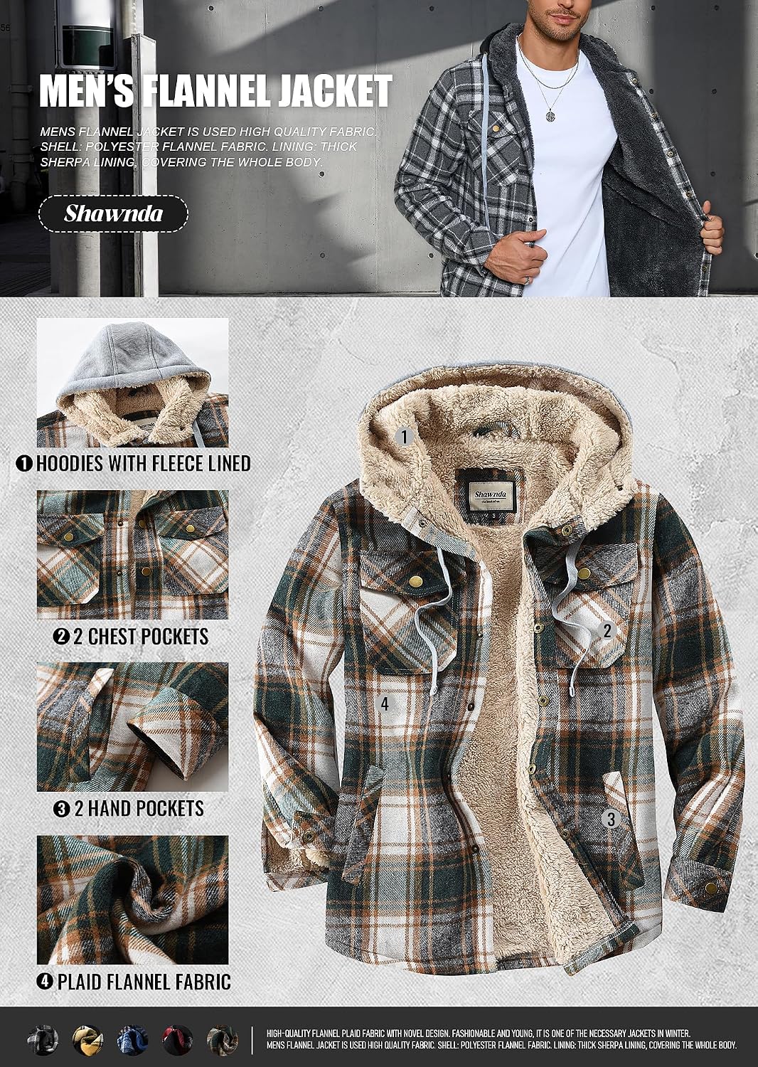 Thumbnail 6 de Shawnda Men's Hooded Sherpa-Lined Flannel Shirt Jacket with Snap Front