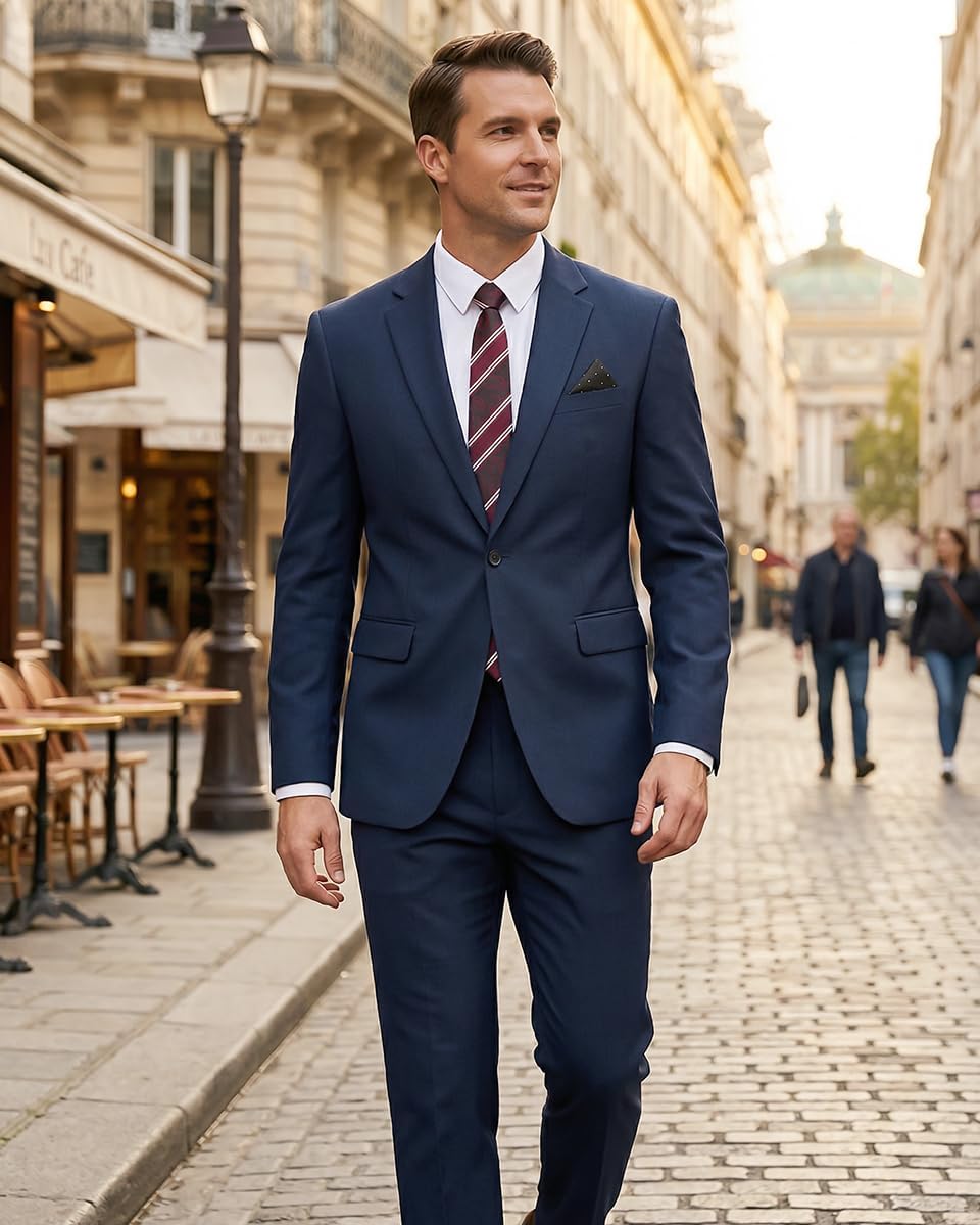 Detalle 2 de WYWK Men's 2-Piece Slim-Fit Suit with One-Button Blazer, Tie & Pocket Square