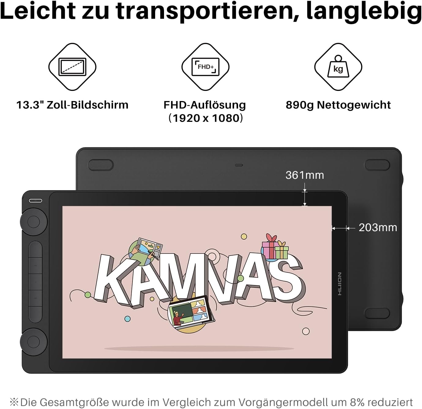 Thumbnail 5 de HUION Kamvas 13 Gen 3 Grafiktablett mit Display (13,3 Zoll, PenTech 4.0) – Anti-Glare Glas, 5 Drucktasten, Dual Dial
