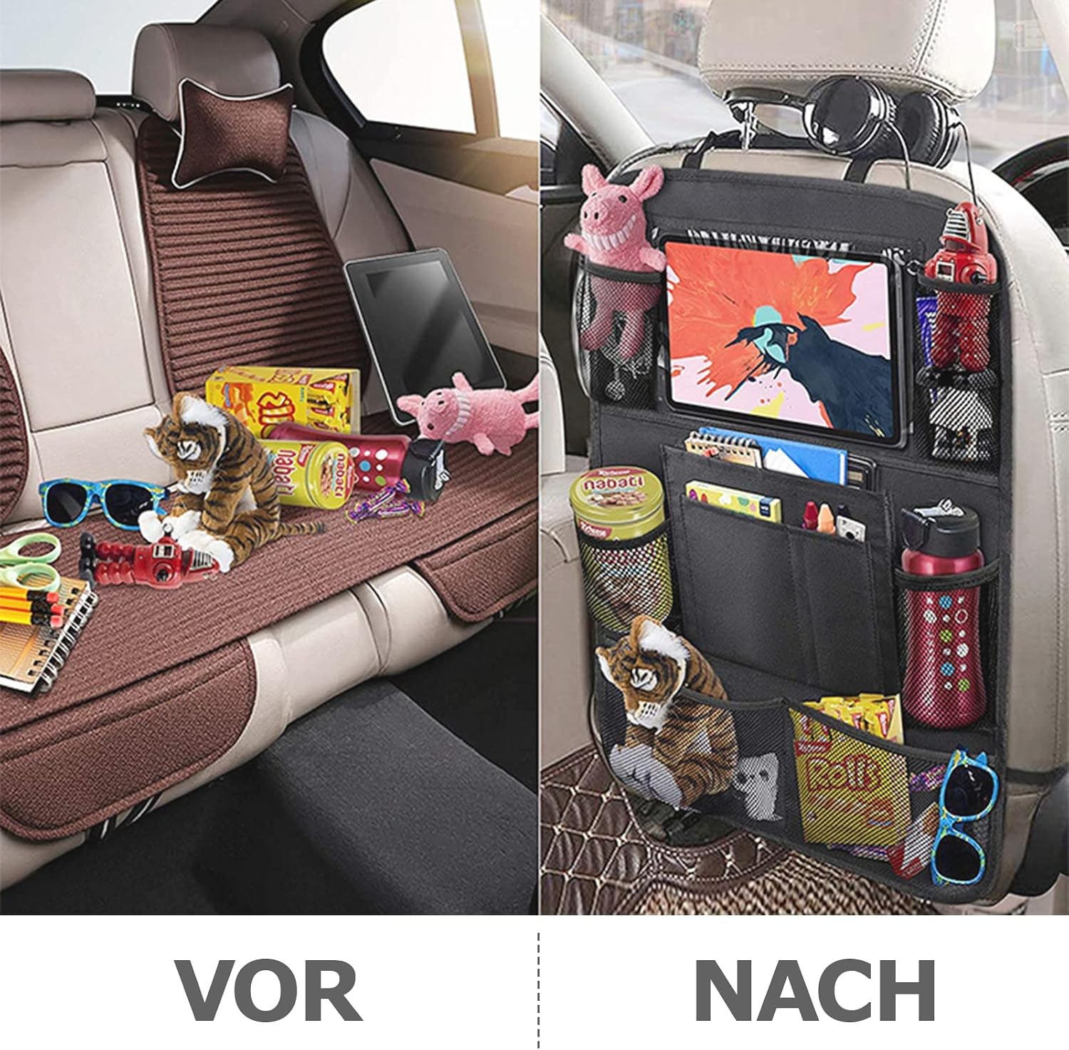 Thumbnail 2 de BillyBath Rückenlehnenschutz Auto Kinder – 10-Fächer Organizer mit 10 Zoll Tablet-Fach, wasserdicht, 62 × 42 cm