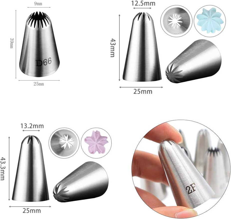 Thumbnail 2 de 8 Pack Large Piping Tips – Seamless Stainless Steel Icing Piping Nozzle Tip Set for Cake Decorating