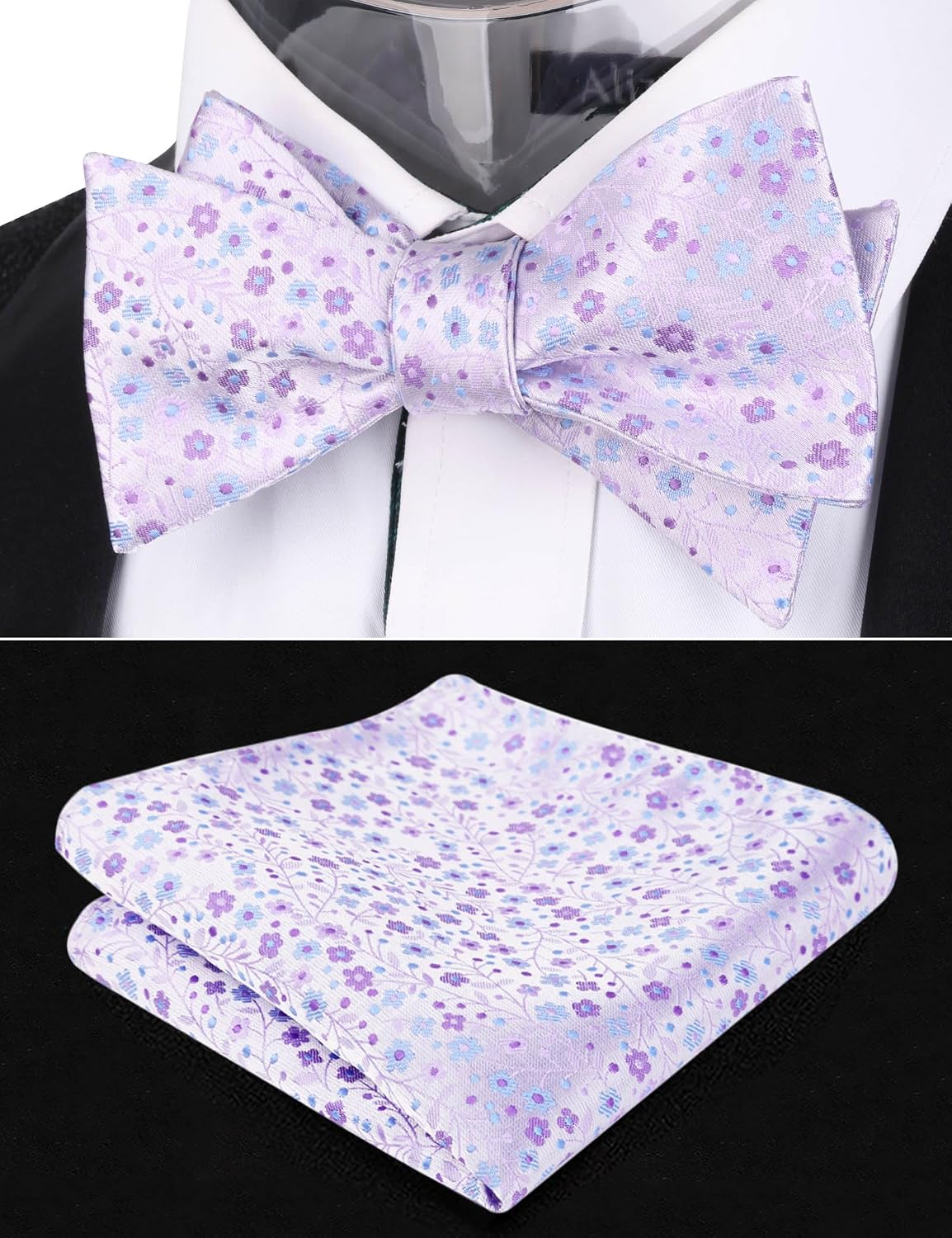 Detalle 2 de Alizeal Men’s Floral Self-Tied Bow Tie and Pocket Square Set