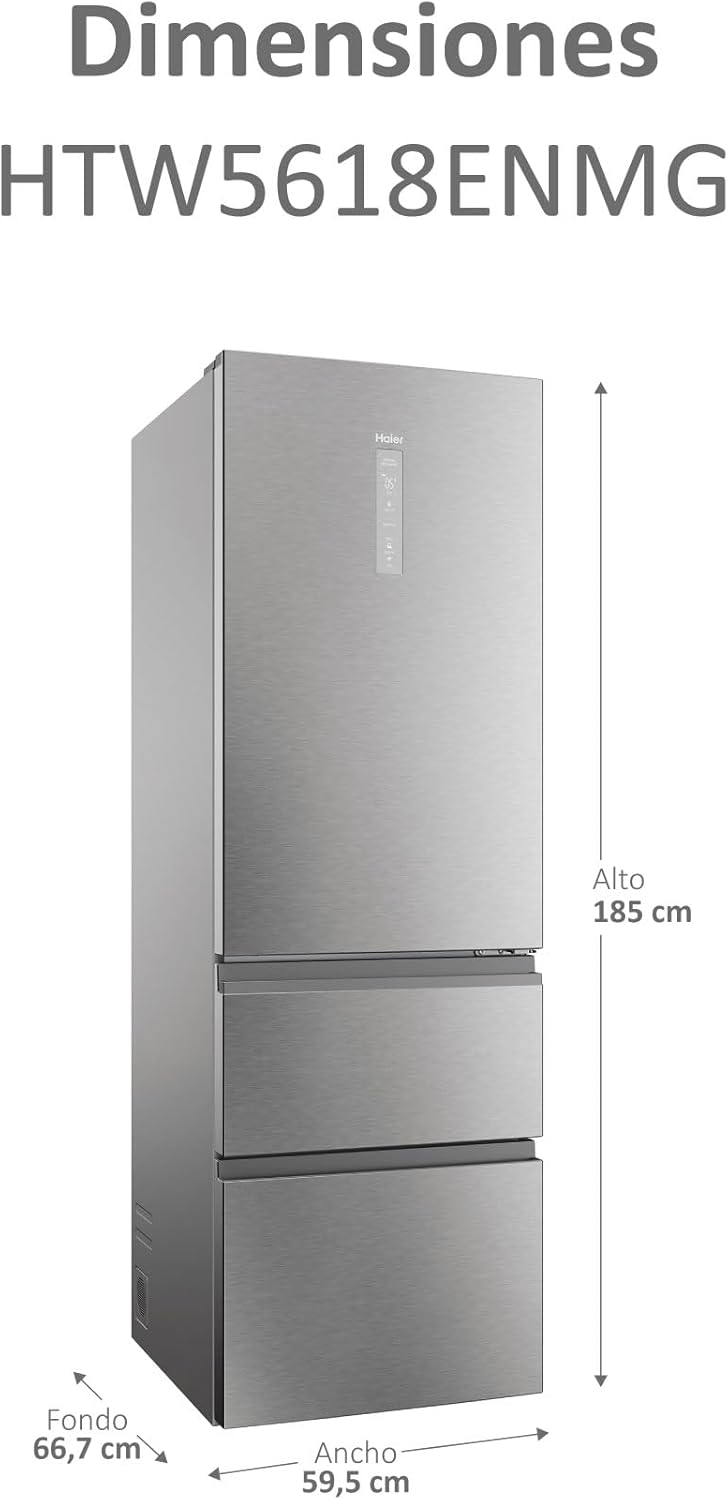 Thumbnail 1 de Haier 3D 60 Series 5 HTW5618ENMG - Frigorífico Combi, WIFI, Botellero, Funciones Inteligentes, 360L, My Zone, Cajón Humidity Zone, Total No Frost, Ancho 59,5cm, Motor Inverter, Luz LED, Inox