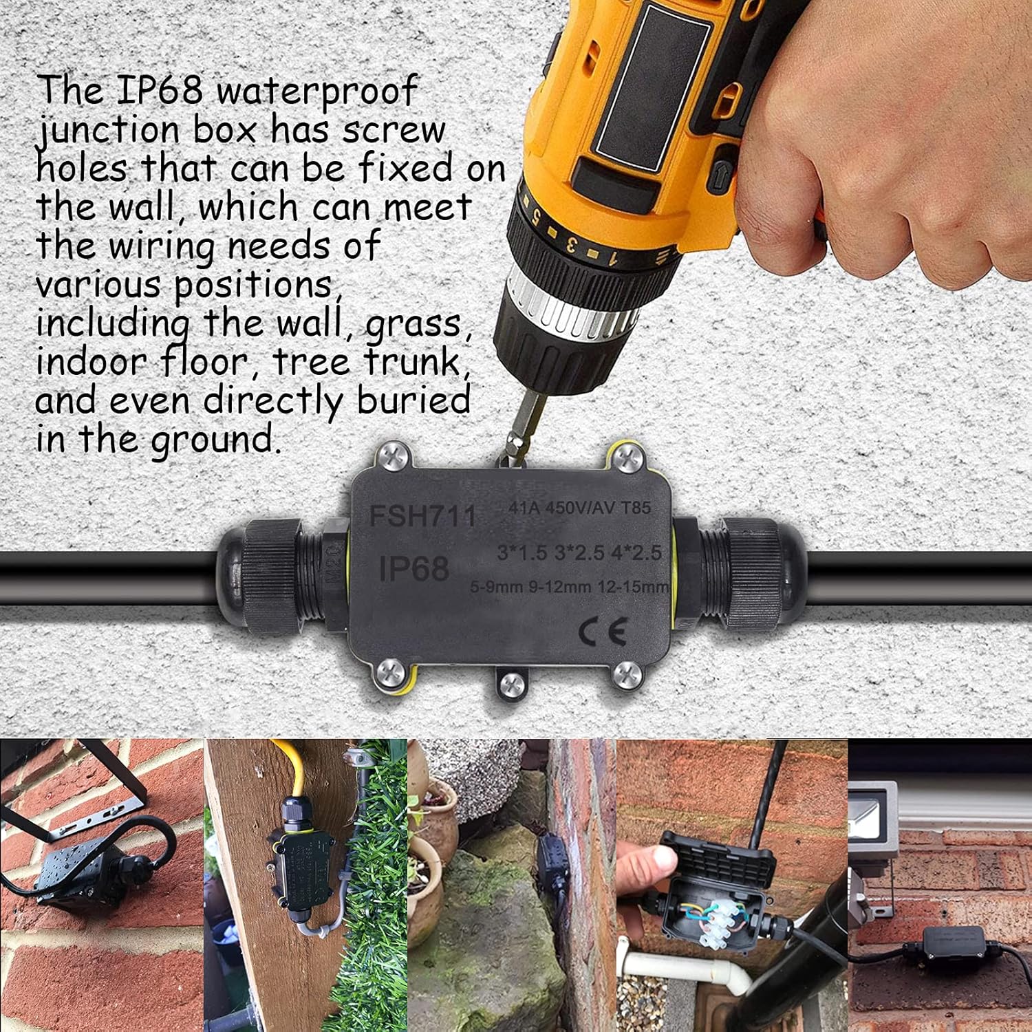 Thumbnail 6 de Elezenioc IP68 2-Way Outdoor Waterproof Junction Box for 5–15mm Cables (FSH711)