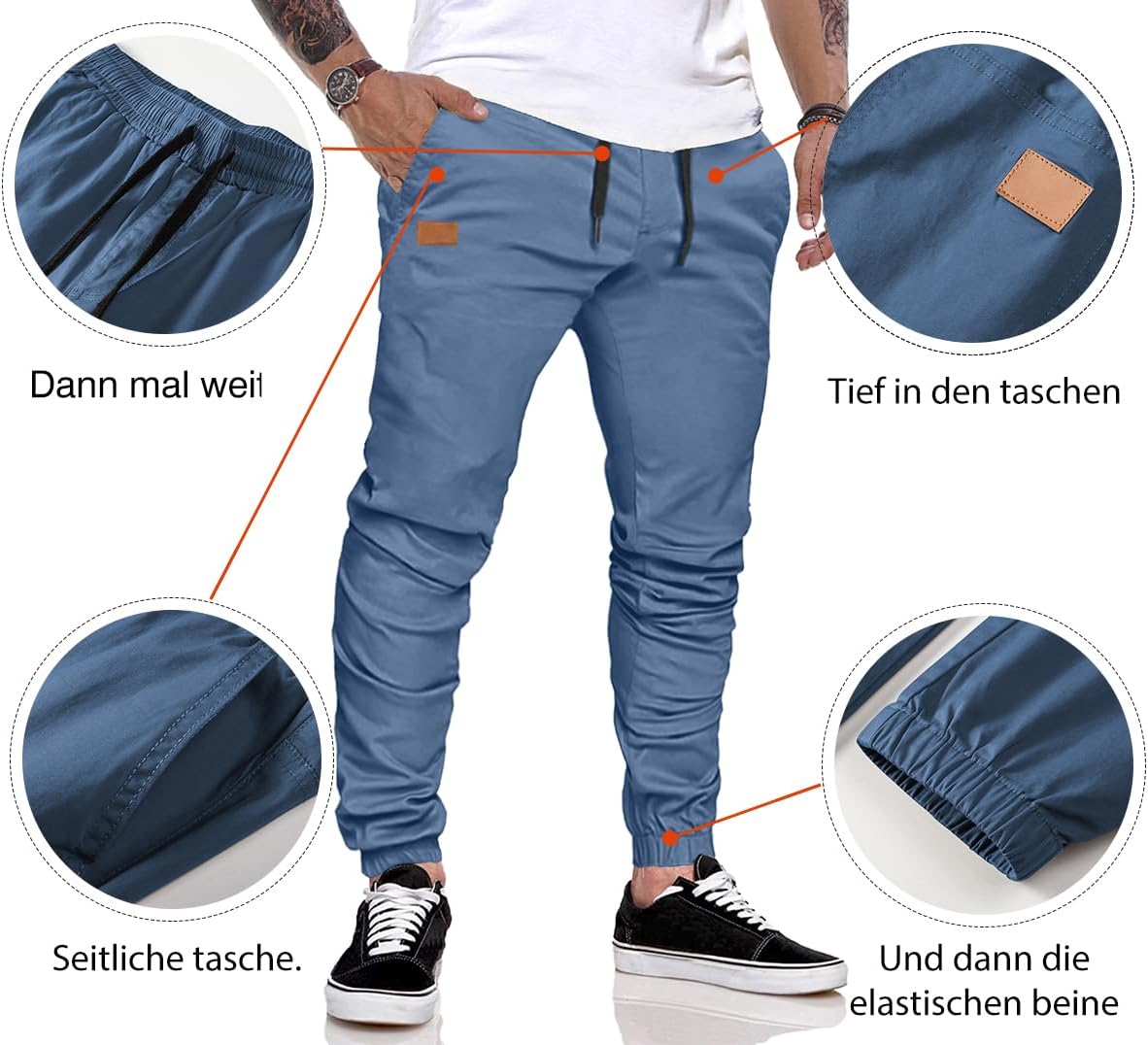 Detalle de JMIERR Herren Chino Cargo Jogginghose aus Baumwolle mit elastischem Bund und Kordelzug