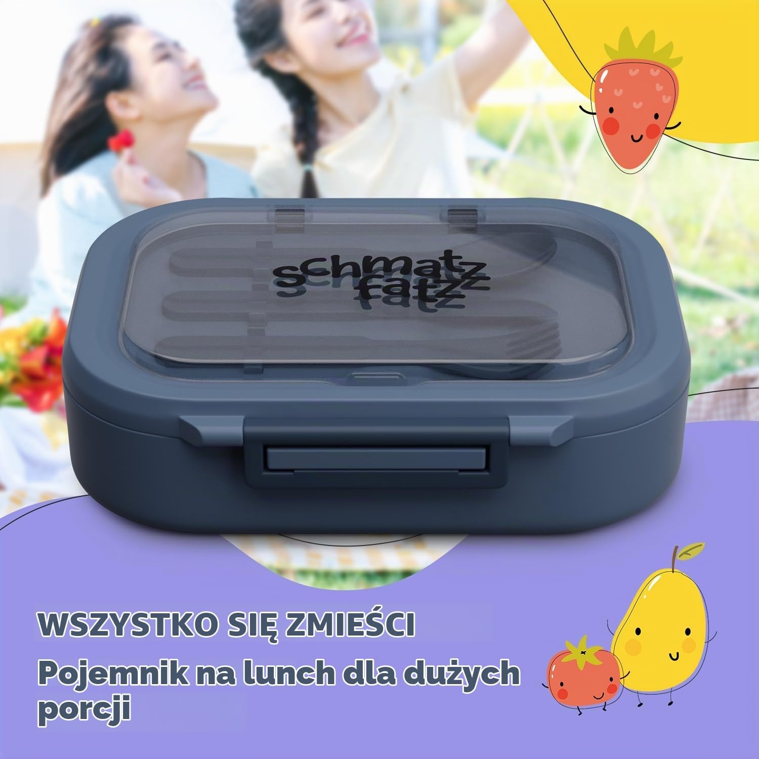 Detalle 2 de schmatzfatz pudełko śniadaniowe Bento Box dla dzieci, 3 przegrody i sztućce