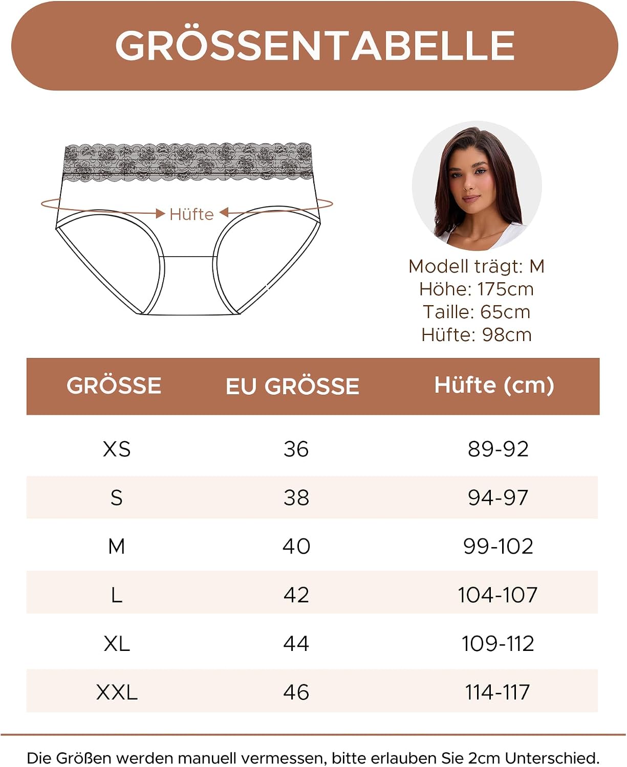 Detalle 2 de INNERSY Damen Slips aus Baumwolle mit Spitze – bequeme Hipster-Unterwäsche im 6er-Mehrpack